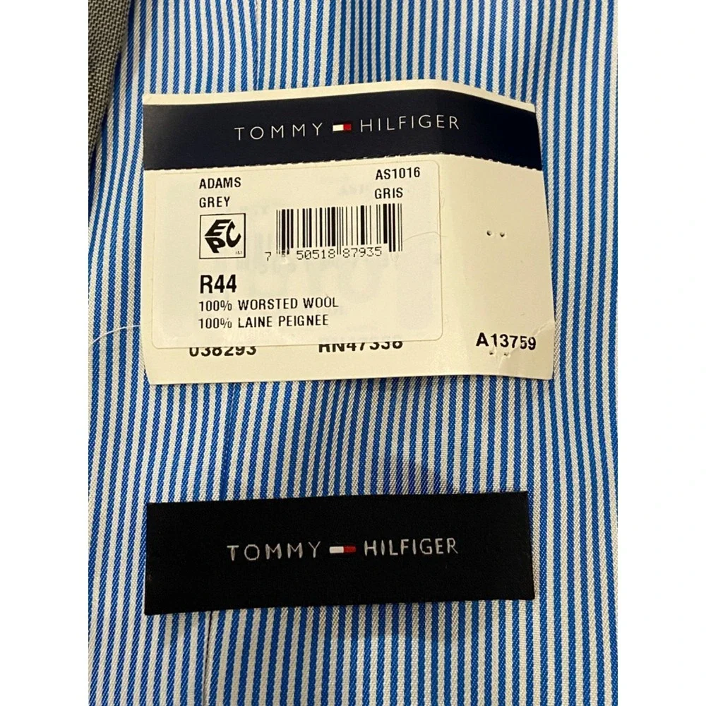 Tommy Hilfiger Adams Men's 44R Suit Jacket Gray 100% Worsted Wool AS1016 NWT